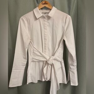 White Tie-Front Cinched Waisted Women's Shirt